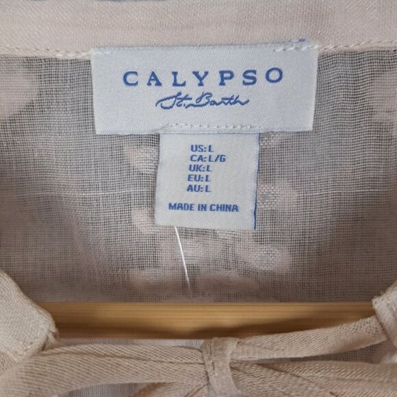 NEW Calypso St Barth Boho 3D Pom Floral Cream Semi Sheer Peasant Blouse Size L - Picture 7 of 9